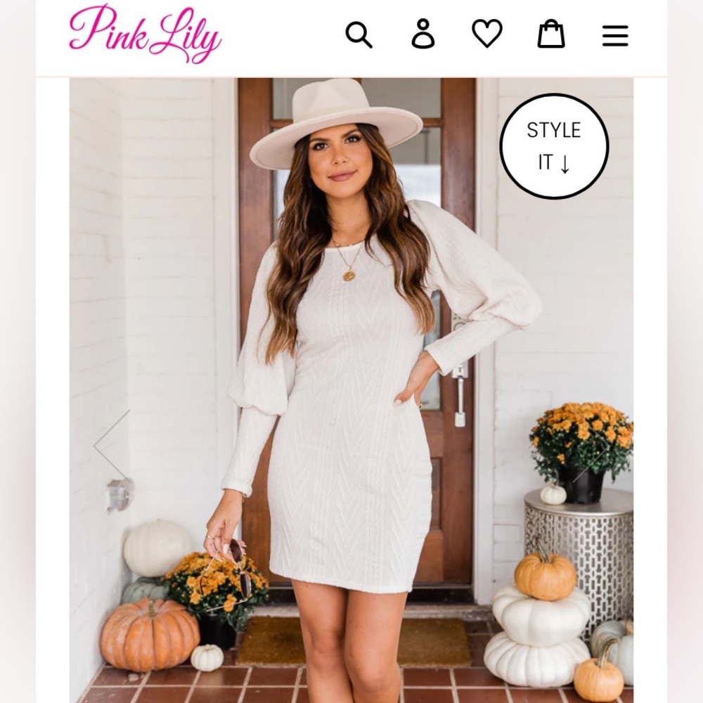 Ivory Long Sleeve Knit Dress